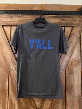 Y'ALL Graphic Tee - Charcoal with Blue Print